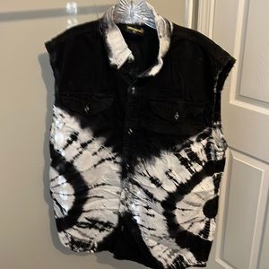 Mens Med Biker sleeveless black tie-dye shirt. #9